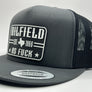 The "Original Oilfield As Fuck" Texas Flat Bill Trucker - Charcoal on Black