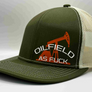The "PumpJack" Flat Bill Trucker - Moss Green on Beige