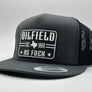 The "Original Oilfield As Fuck" Texas Flat Bill Trucker - Charcoal on Black