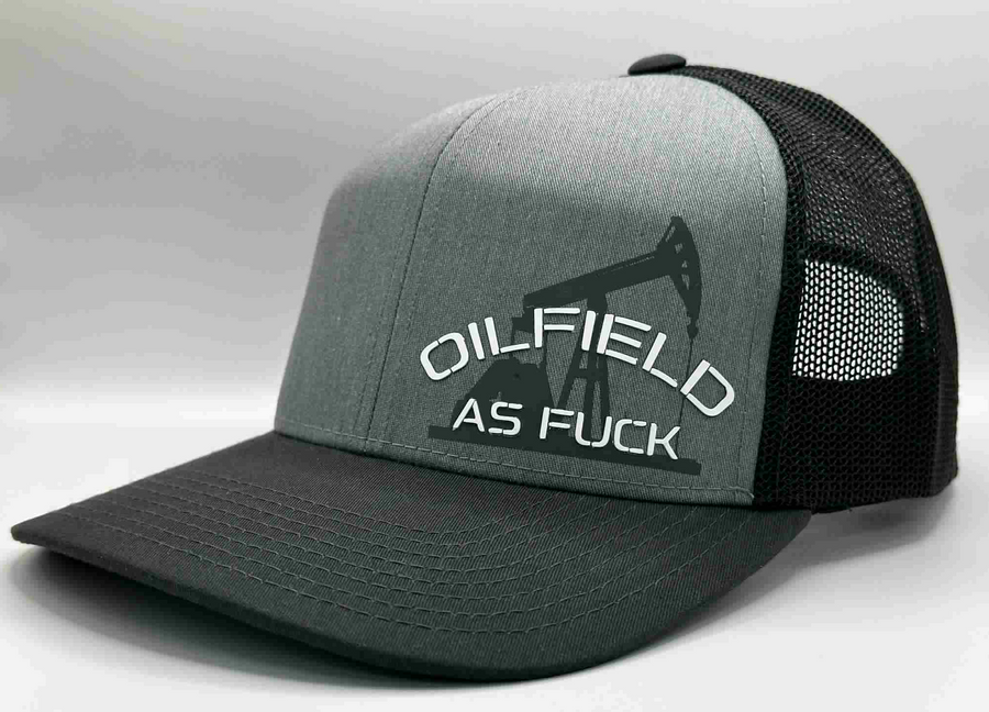 The "PumpJack" Flat Bill Trucker - Heather Grey on Charcoal