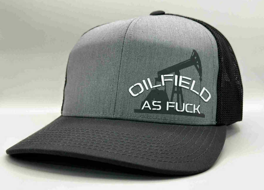 The "PumpJack" Flat Bill Trucker - Heather Grey on Charcoal