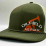 The "PumpJack" Flat Bill Trucker - Moss Green on Beige