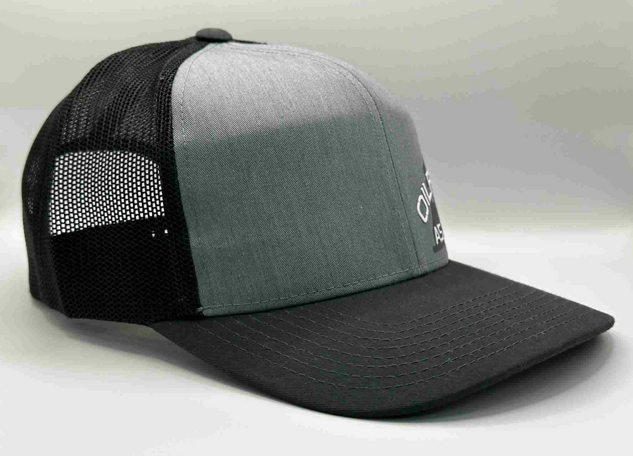 The "PumpJack" Flat Bill Trucker - Heather Grey on Charcoal
