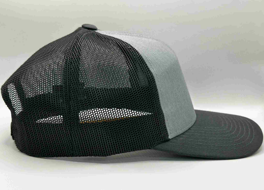 The "PumpJack" Flat Bill Trucker - Heather Grey on Charcoal