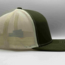 The "PumpJack" Flat Bill Trucker - Moss Green on Beige